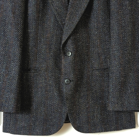 Pierre Cardin 80's Vintage Union Made Herringbone Woven Blazer Jacket Navy 42R - Picture 7 of 16